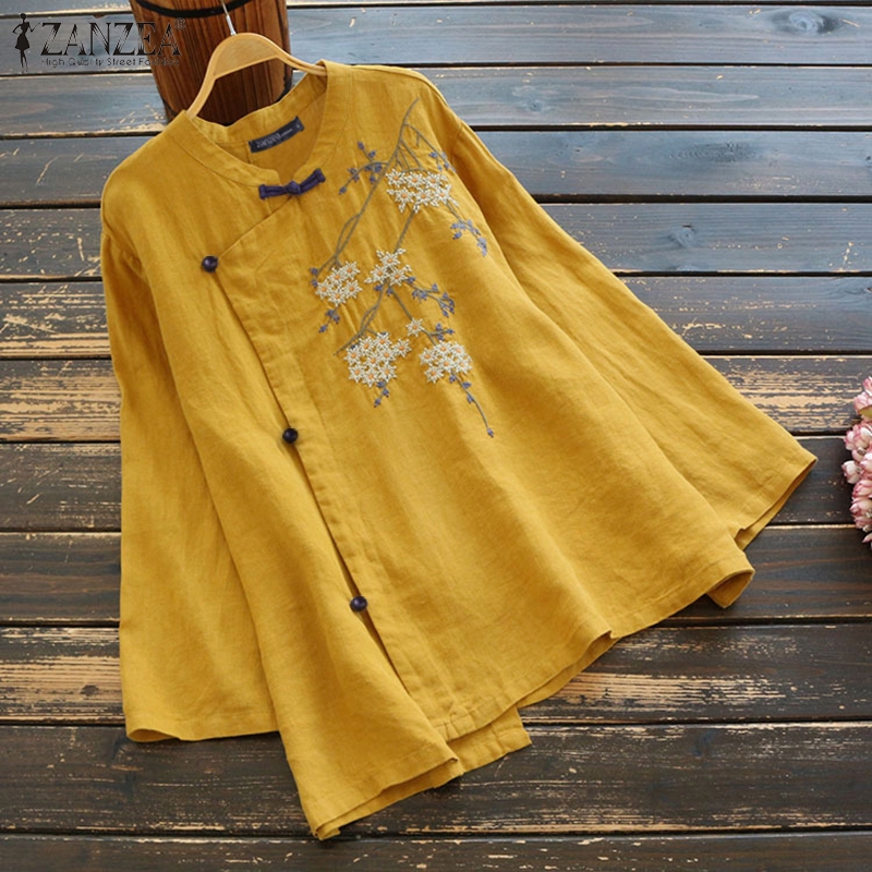 ZANZEA Áo kiểu dài tay thêu hoa vintage cho nữ