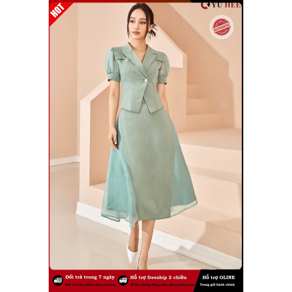 Set đầm thiết kế cổ vest 2 lớp;cao cấp YuHee