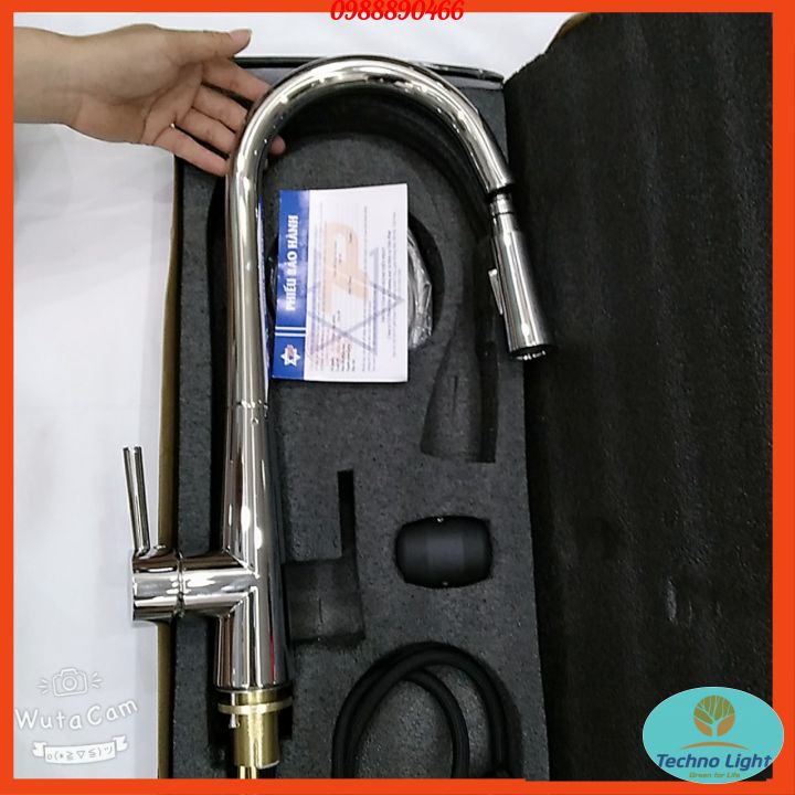 Vòi rửa bát nóng lạnh dây rút cao cấp KAGOL K36 Bảo Hành 5 năm