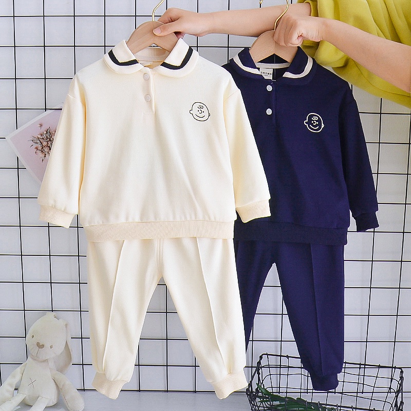 Bộ Áo Thun cotton Tay Dài Cổ Bẻ Chất Lượng Cao + Quần Thể Thao Thoải Mái Cho Bé Gái