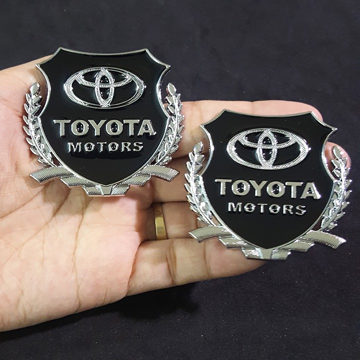 Bộ 2 miếng dán logo kim loại chữ TOYOTA bông lúa