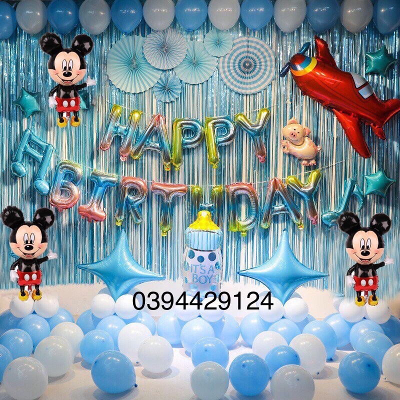 [ TẶNG BƠM+ KEO DÁN] Sét Bóng Trang Trí Sinh Nhật Cho Bé Tuổi Chuột