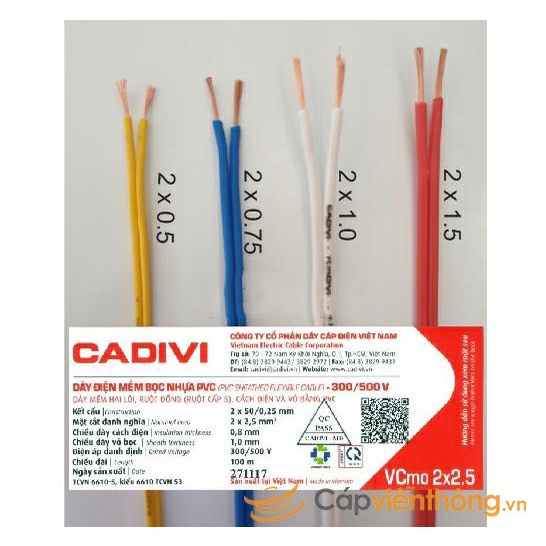 [Bán lẻ theo mét] Dây điện đôi mềm Cadivi, Daphoco 2x0,5mm (đôi 16) ,2x0,75mm (đôi 24), 2x1mm (đôi 32) ,2X1.5mm (đôi 30)