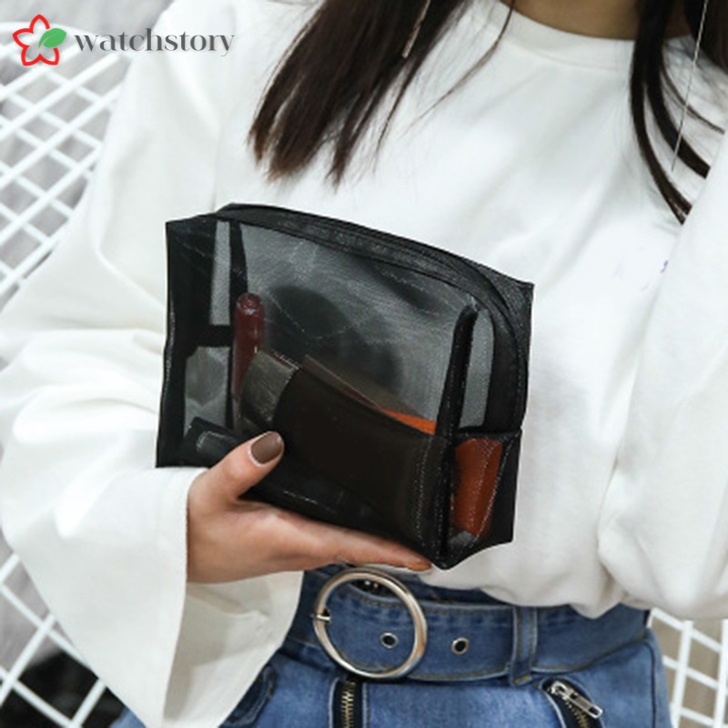 [Hàng mới về] Túi đựng mỹ phẩm bằng lưới nhìn xuyên qua có khóa kéo tiện lợi mang theo khi du lịch