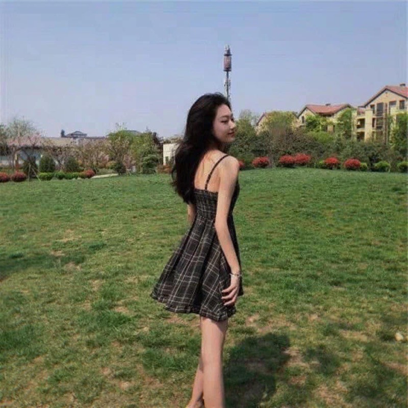 Váy hai dây kẻ caro đi biển 2S01