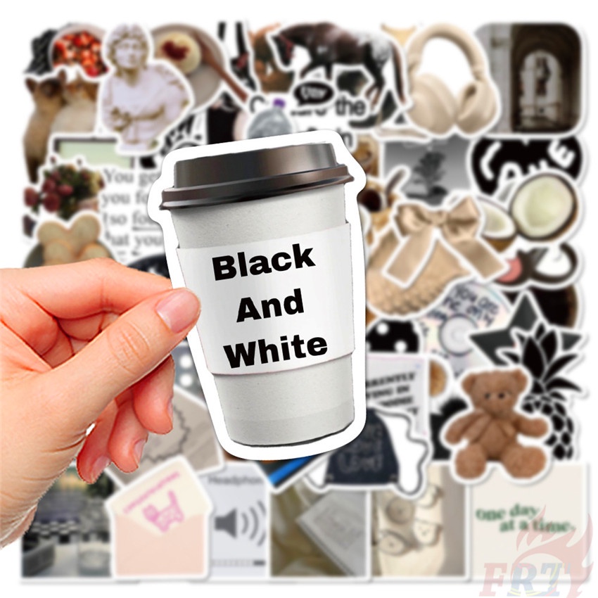 ❉ Set 04 Sticker Dán Trang Trí Màu Trắng Đen Phong Cách Bắc Âu Cổ Điển ❉ Bộ 60 Sticker Chống Thấm Nước Họa Tiết Doodle Hợp Thời Trang