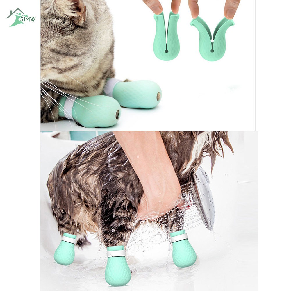 Bộ 4 vỏ bọc móng chân mèo silicon chống cào cho tắm mèo tại nhà