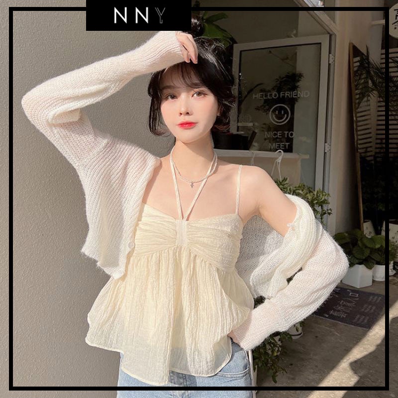 Áo croptop hai dây kiểu dáng babydoll bắt trend hot ulzzang | XANH - TRẮNG - KEM | LAPIN - V098