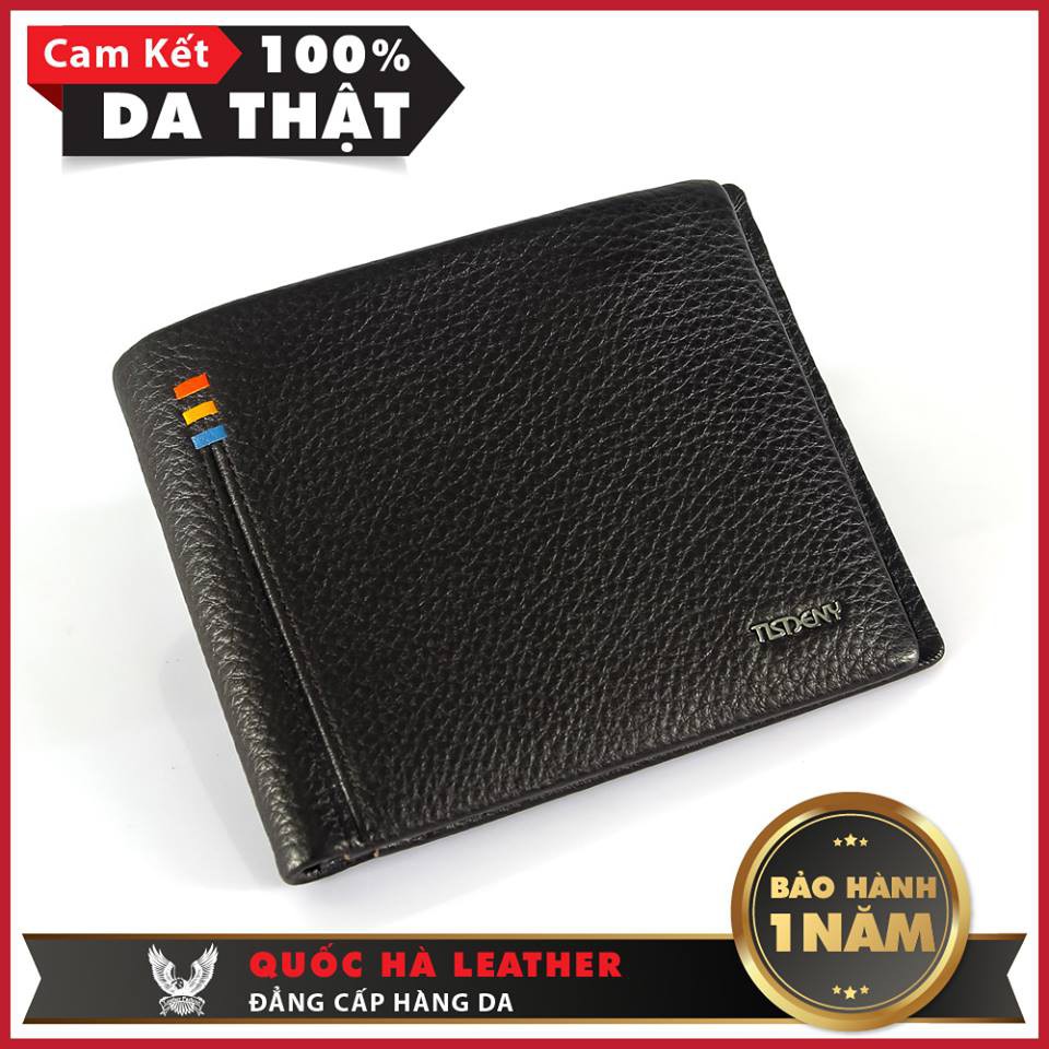 Bóp Da - Ví Da Bò Ngang Cho Nam 3 Gạch Tisdeny Màu Đen