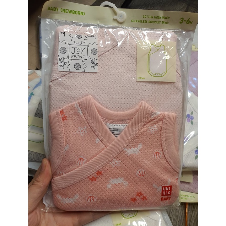 Set 2 body sát nách Uniqlo chất cotton lưới thông hơi cho bé
