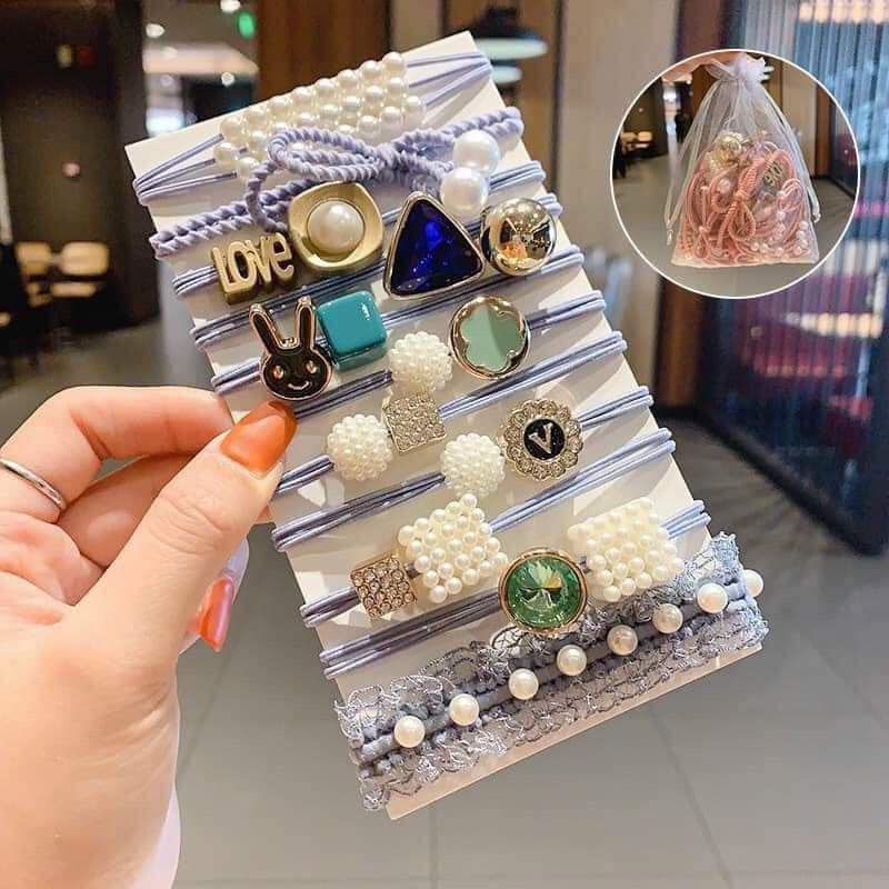 Set 11 dây cột tóc xinh xắn kèm túi rút dễ thương. ZADOLA FSHION