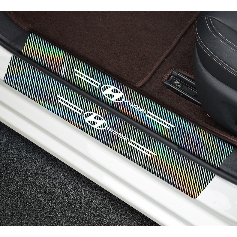 Nẹp bước chân ô tô 5D, Logo dạ quang (4 miếng) - Chống trầy xước bậc cửa xe hơi