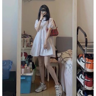 [Tặng kèm xả vải] Váy sơ mi cổ đức bồng bềnh 3 tầng siêu xinh