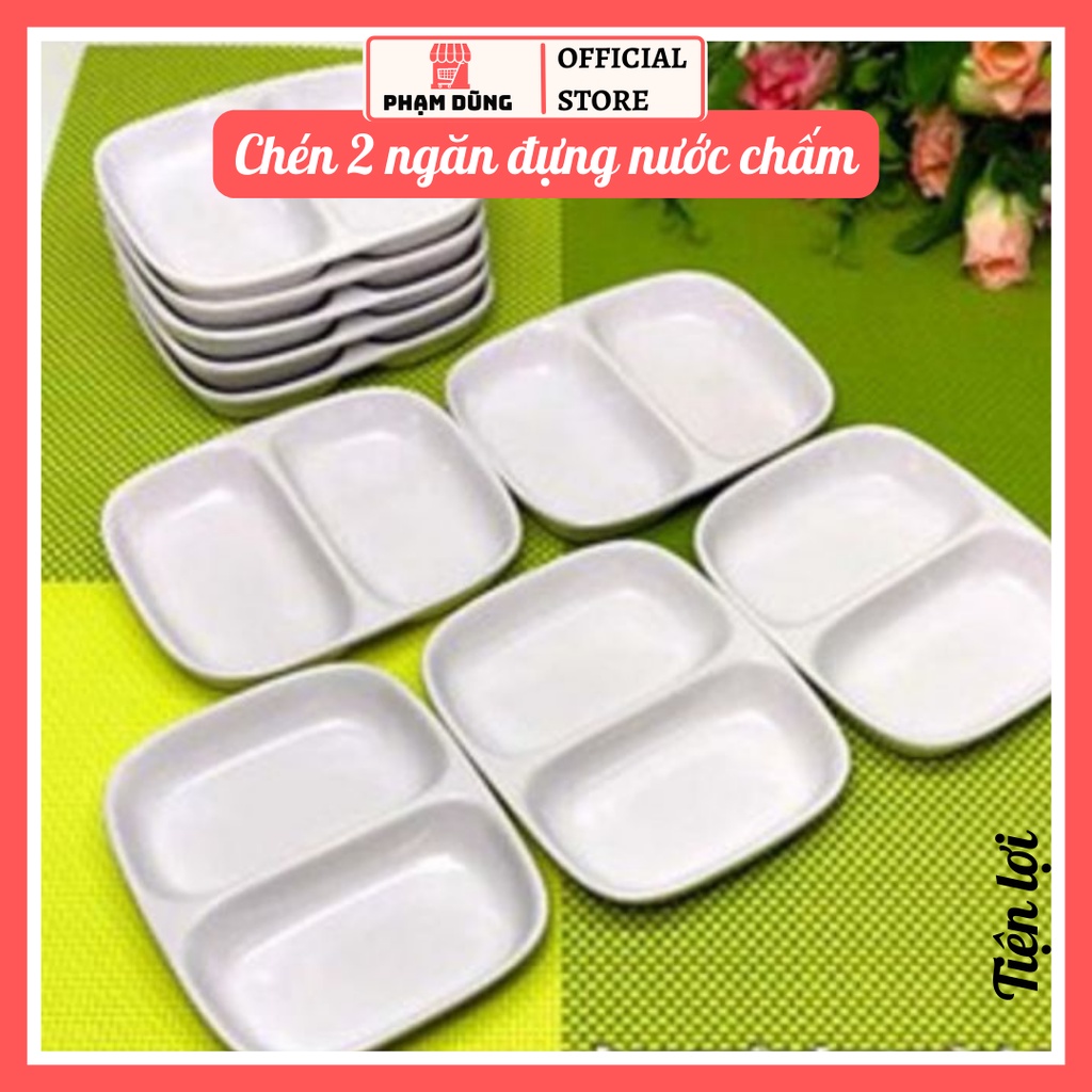 Chén đựng nước chấm 2 ngăn , đĩa 2 ngăn đựng gia vị nước chấm