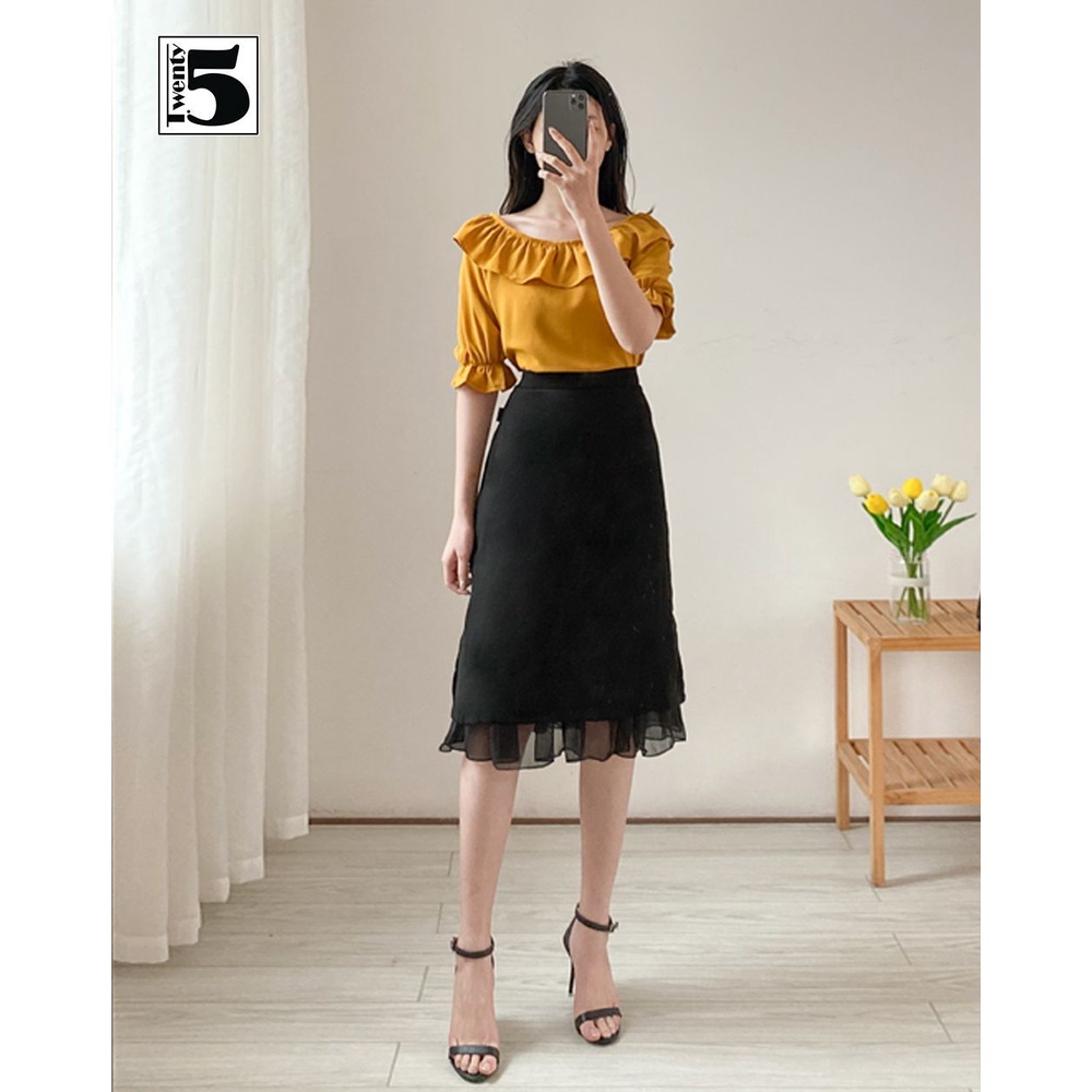 Áo sơ mi nữ công sở thanh lịch bèo cổ thắt nơ sau lưng Twentyfive N1043