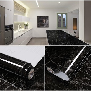 1M dài khổ 60cm giấy dán tường có sẵn keo đá hoa cương đen vân xám