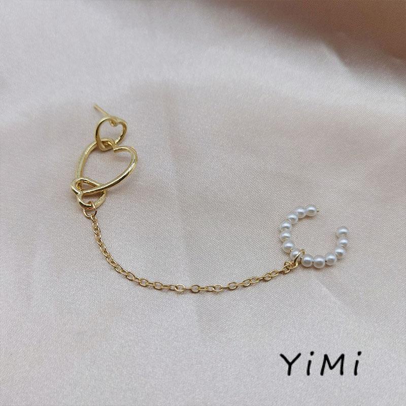 Bông tai kẹp vàng / bạc nữ đính trái tim tua rua