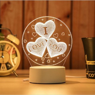 Đèn trang trí hình 3 trái tim iloveu