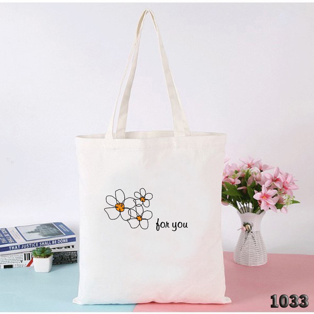 Túi Tote Trắng Vải Canvas Mềm Mịn Flower For You 504 1033 Phong Cách Hàn Quốc Dạo Phố Cực Xinh