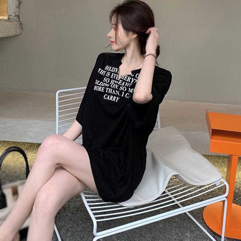 Áo Thun Ngắn Tay Cổ Chữ V In Họa Tiết Xinh Xắn Dành Cho Nữ
