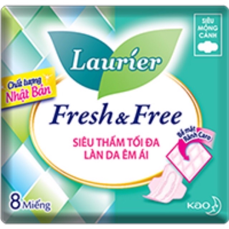 Băng vệ sinh Laurier Fresh and Free siêu mỏng cánh 8 miếng