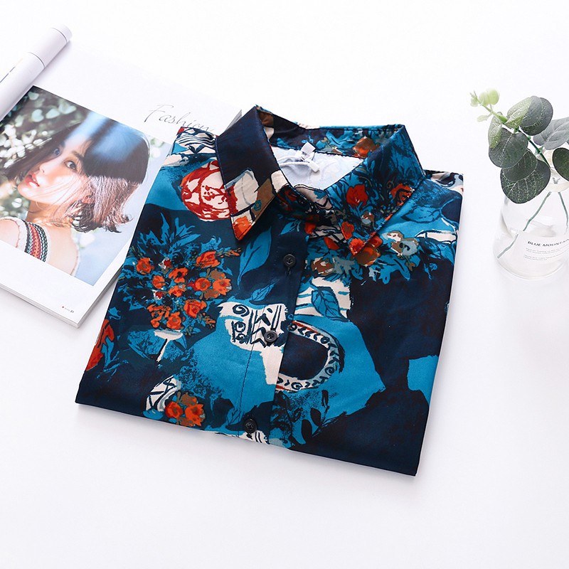 [Baywellfashion]Áo sơ mi nữ tay dài họa tiết vintage thời trang | BigBuy360 - bigbuy360.vn