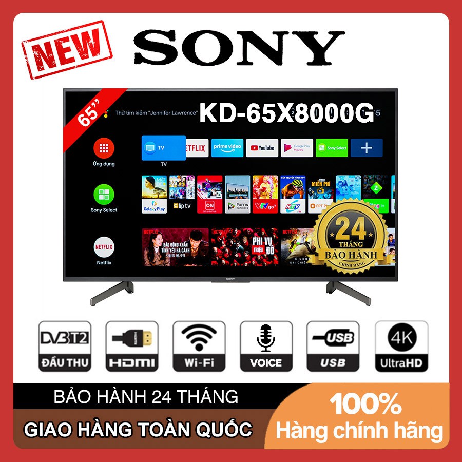 Smart Tivi Sony 65 inch UHD 4K KD-65X8000G Android 8.0, Điều khiển giọng nói, Tivi Giá Rẻ - Hàng Chính Hãng