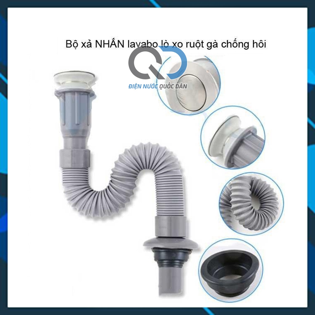 Bộ ống xả lavabo ruột gà chống hôi - đầu XẢ NHẤN cho lavabo rửa mặt