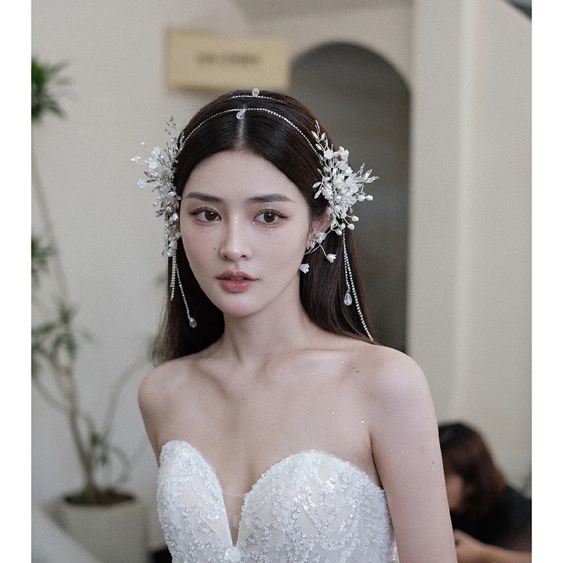 Băng Đô Hoa Pha Lê Handmade Phong Cách Hàn Quốc Mới Cho Cô Dâu Chụp Ảnh Cưới