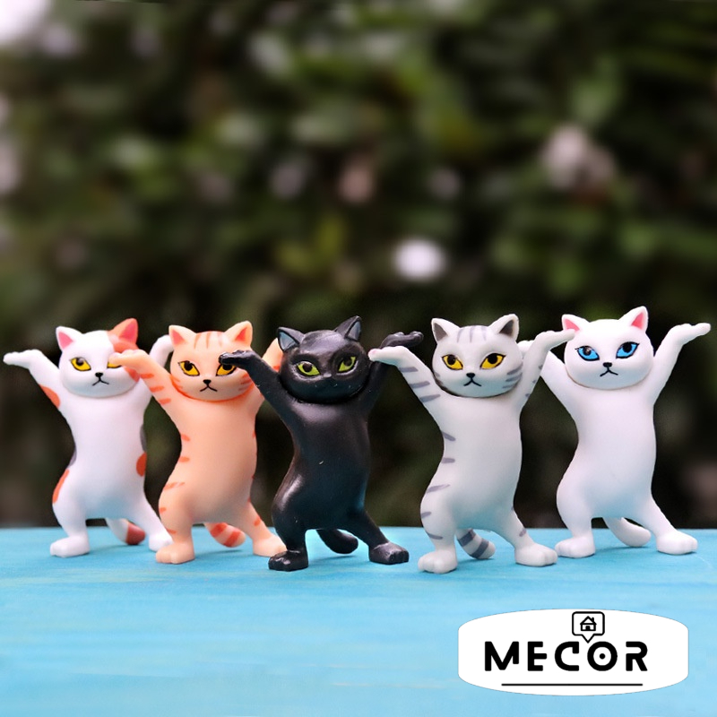 Bộ 5 con Mèo nhảy múa - Mô hình trang trí PVC đặc siêu cute