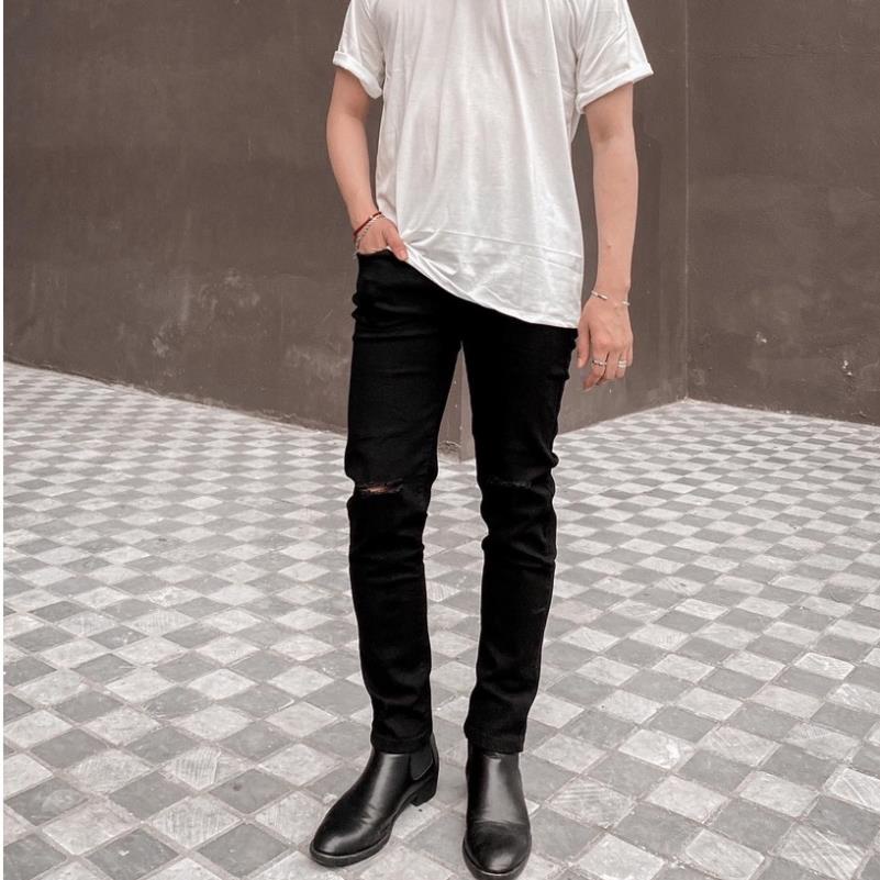 Quần bò skinny rách gối nam đen bigsize MALTRIK chất jeans cao cấp co dãn 4 chiều cực đẹp có size dành cho người béo ⚡
