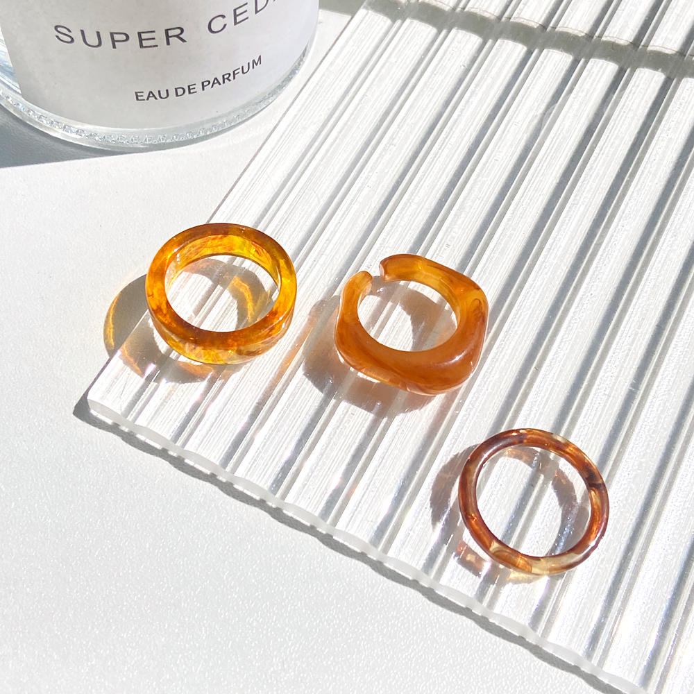 Set Nhẫn Nhựa Resin Trong Suốt Đơn Giản Thời Trang Hàn Quốc Cho Nữ