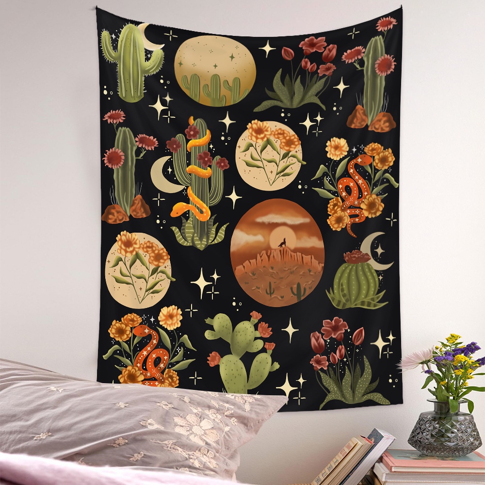 Thảm Treo Tường Họa Tiết Cây Và Thú Phong Cách Bohemian Chất Lượng Cao 3*95cm