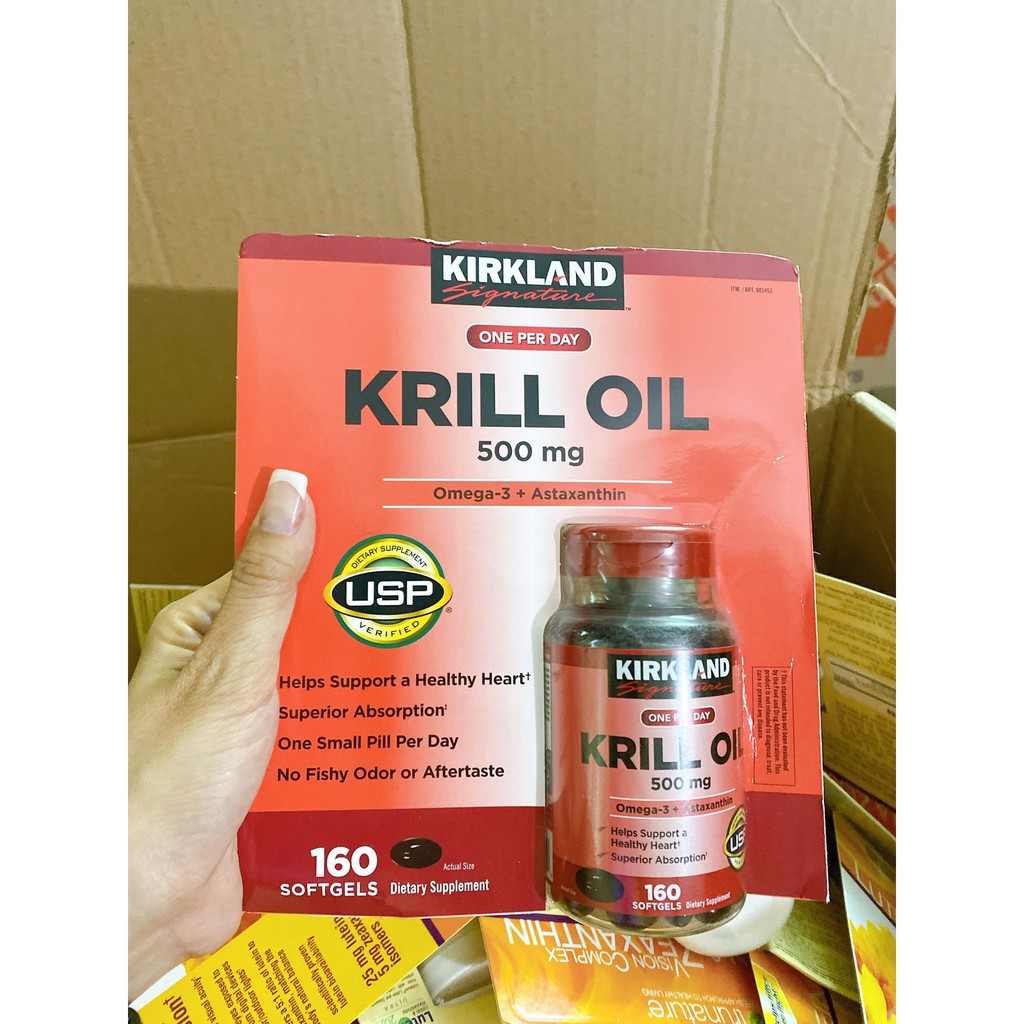Dầu nhuyễn thể Kirkland Signature Krill Oil 500 mg - Hộp 160 viên