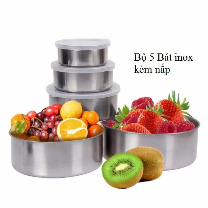 BỘ 5 BÁT (THỐ) INOX LẠNH CÓ NẮP ĐẬY ĐỦ SIZE (HOT)