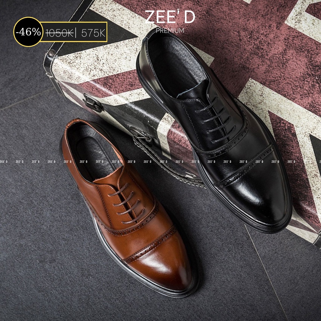 Giày Tây Oxford mã OF 01 Nam Công Sở ZEE' D Da Bò Nguyên Tấm, Đế Cao 4cm Lịch Lãm, Sang Trọng