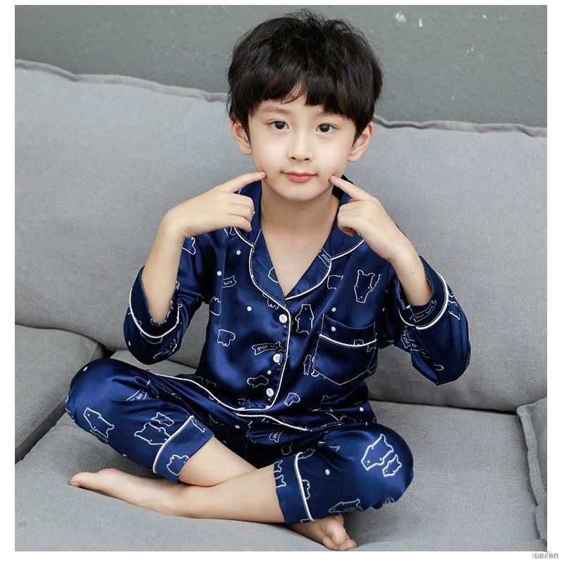 Bộ Đồ Ngủ Pijama Dài Tay Bằng Lụa Satin Cho Bé