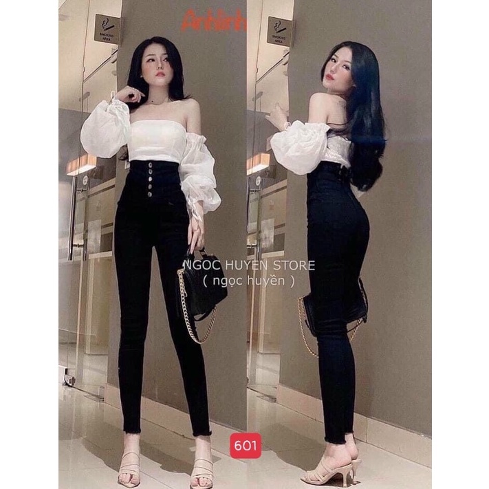 Quần jean nữ cạp cao màu đen, quần bò ôm dáng JN601 - Maxpingvn