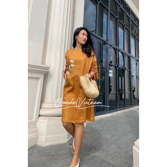 Đầm linen , đầm linen vẽ tay , đầm linen dạo phố , đầm dạo phố