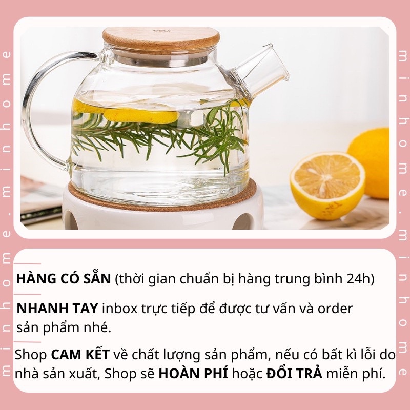 [SẴN-RẺ]Ấm Thuỷ Tinh Sang Chảnh Nắp Gỗ Đựng Nước Pha Trà 1000ml