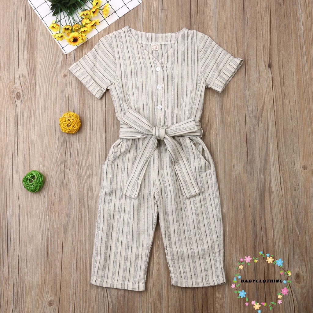 Jumpsuit ngắn tay họa tiết sọc ngang dễ thương dành cho các bé