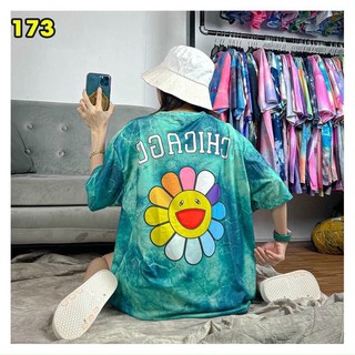 Áo thun loang xanh hình hoa mặt cười oversize form rộng - kèm ảnh thật