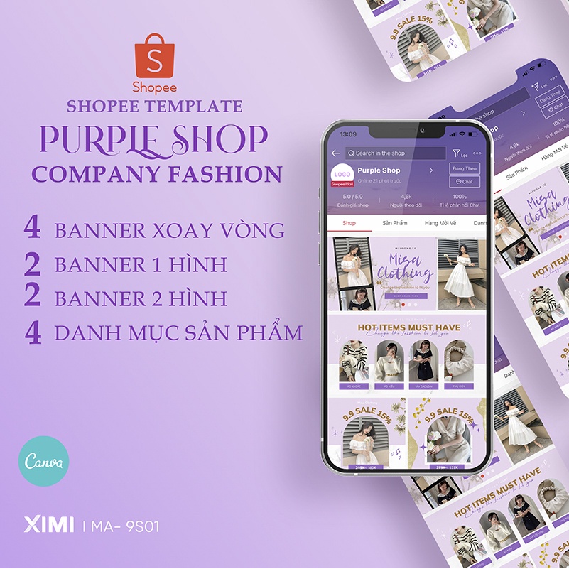 9S01I Template Shopee Purple Shop - tông tím dành cho thời trang, làm đẹp