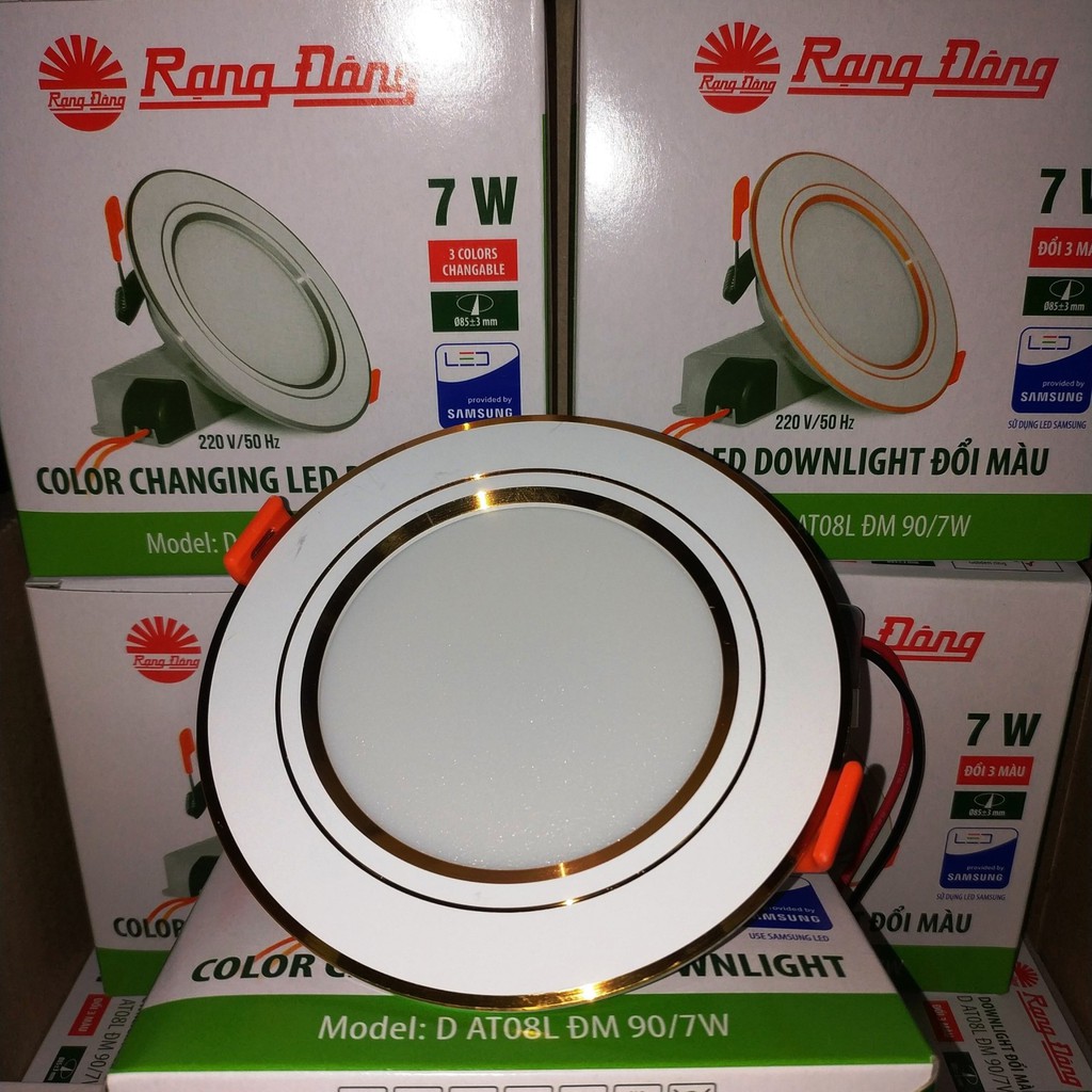 [CHÍNH HÃNG] Đèn LED âm trần đổi màu 9W viền vàng, khoét lỗ 110mm, SAMSUNG chipLED đổi 3 màu, D AT10