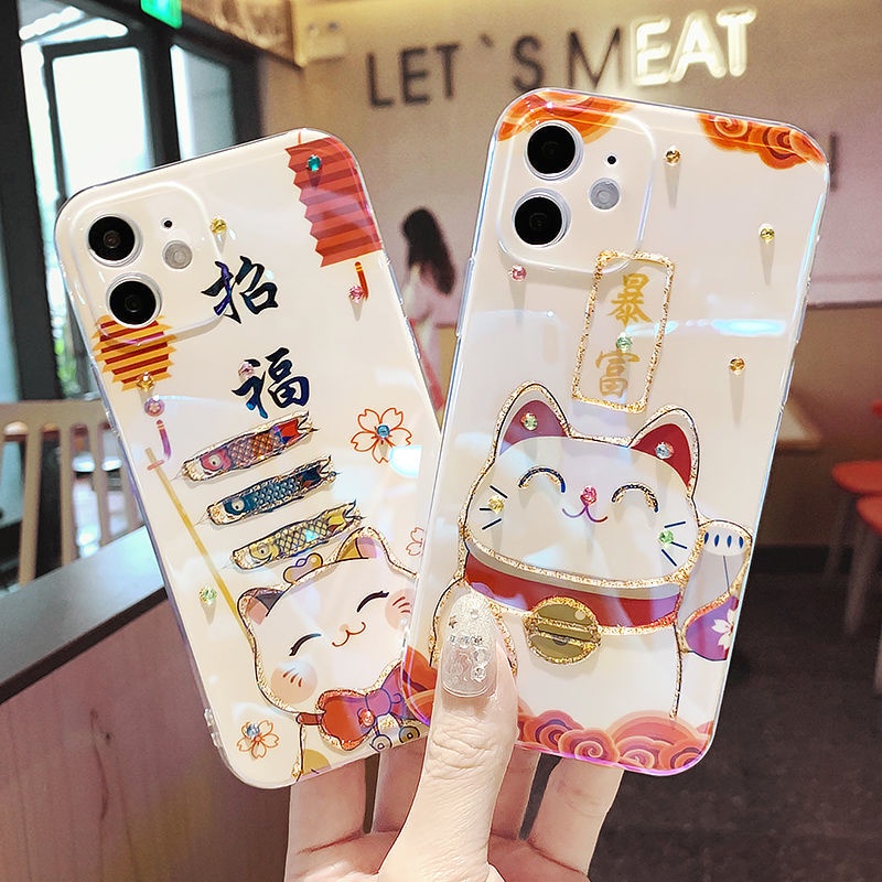 Ốp điện thoại silicon mèo may mắn thích hợp cho iPhone14ProMax 14 14Plus 14Pro 11 11ProMax 12 12ProMax 13 13ProMAX