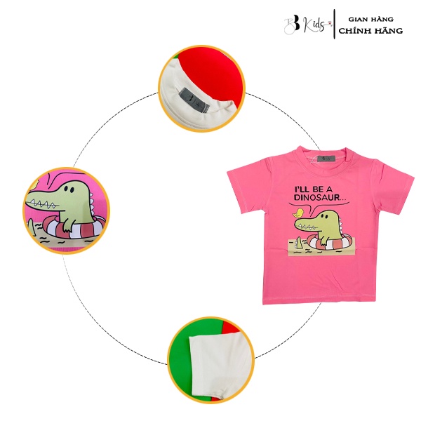 Áo Thun Ngắn Tay Cho Bé BB Kids In Hình cá sấu xanh Chất Liệu Cotton 100% Co Giãn 4 Chiều