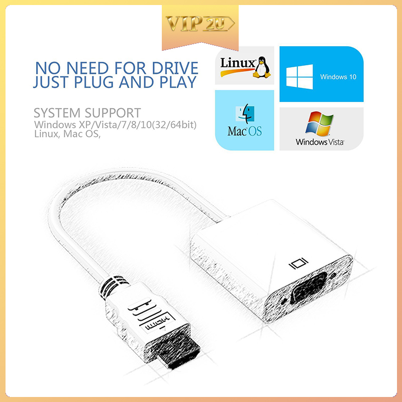 Cáp Chuyển Đổi Hdmi Sang Vga Hỗ Trợ Full Hd 1080p Vip2U