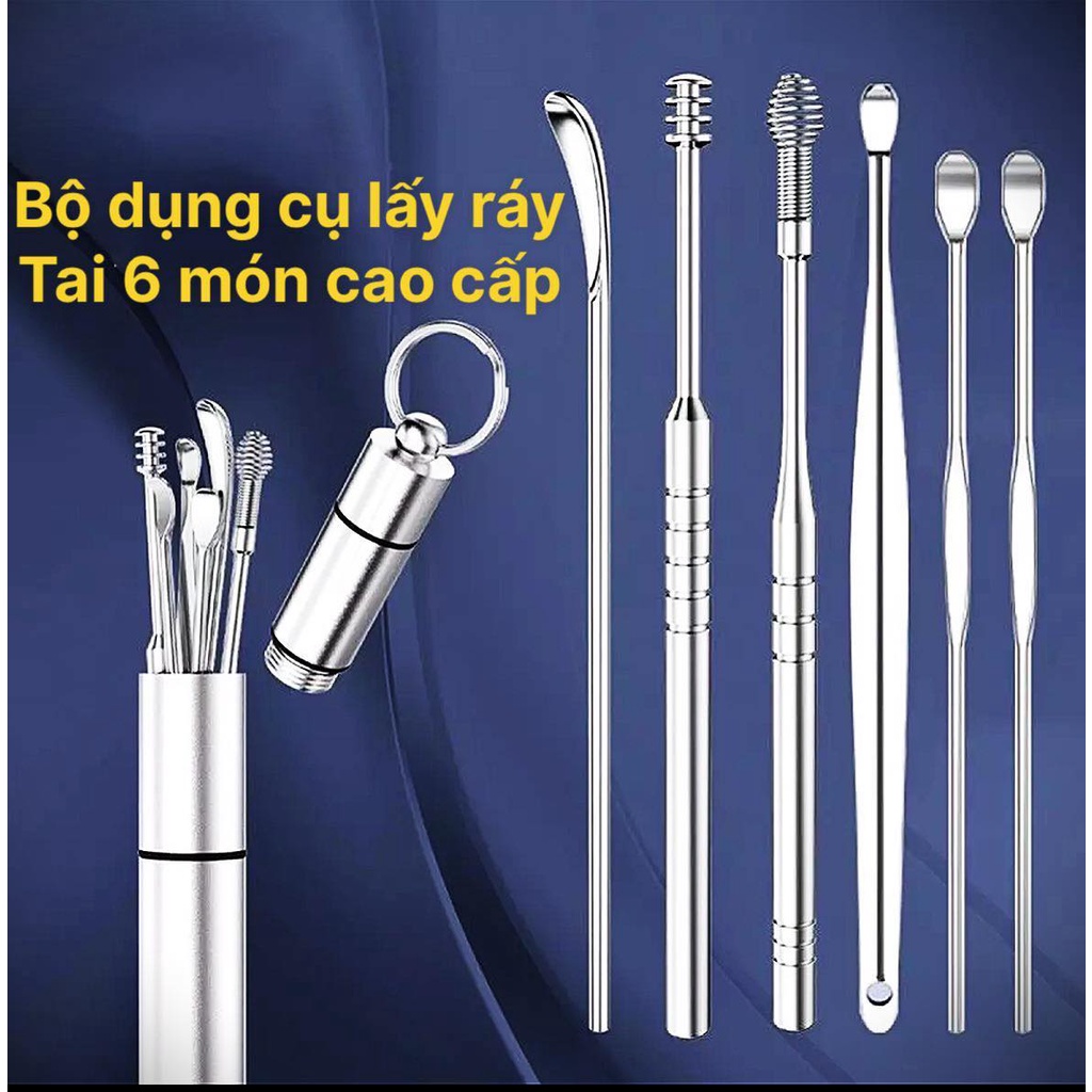 Bộ lấy ráy tai 6 món bằng thép không rỉ có hộp đựng cao cấp
