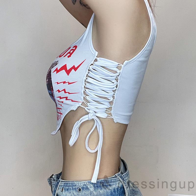 DRE-Women Summer Tank Tops,Animal Print Bandage Cutout Casual Sleeveless Crop Tops