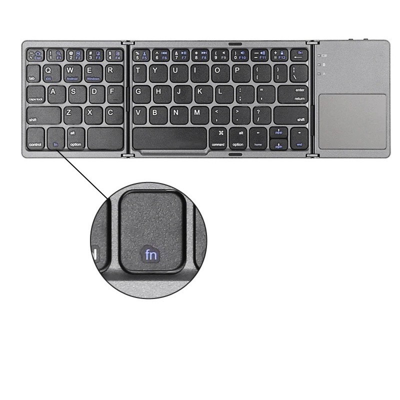 Bàn phím gấp gọn Bluetooth tích hợp chuột hỗ trợ chơi game B033, Bàn phím không dây có di chuột Bluetooth gấp gọn